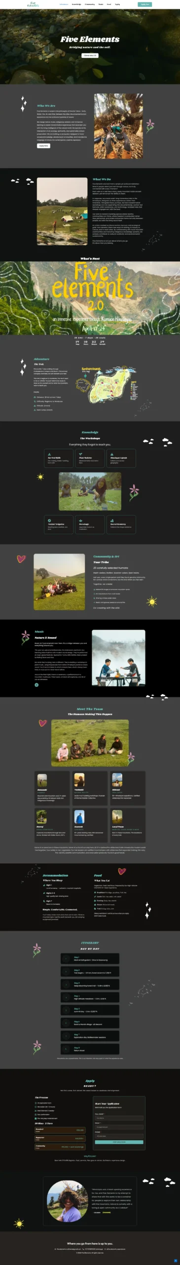 Five Elements Experiences Travel Website