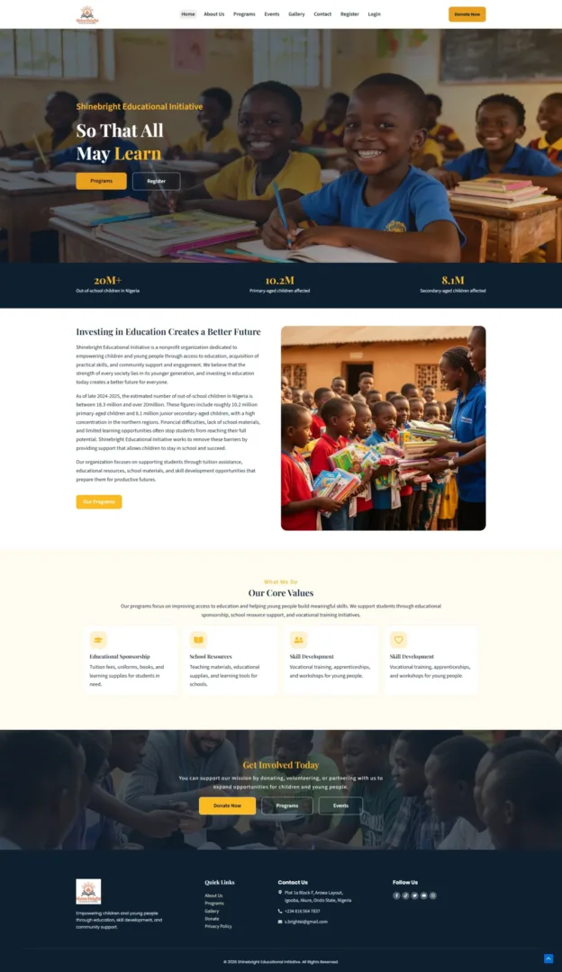 Shinebright Educational Initiative (Nonprofit Website)