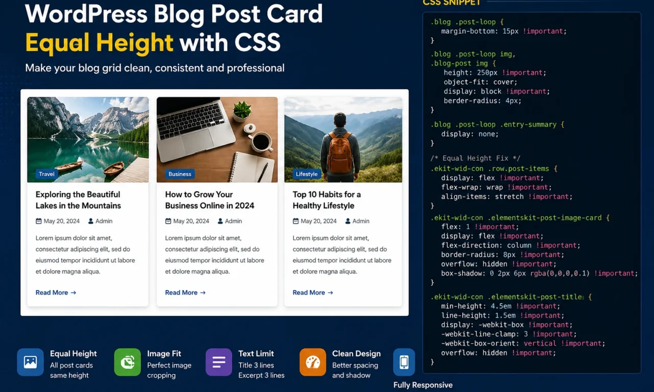 CSS Snippet for Blog Post Card Equal Height in WordPress